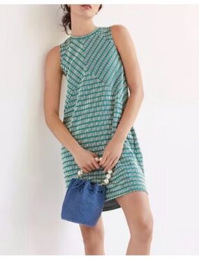 Anthropologie Green and White Sleeveless Geometric Midi Dress